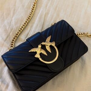 Pinko Love Bag in Black Quilted Leather 25cm W